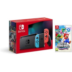 Consola Nintendo Switch - Color Azul Neón/Rojo Neón + Super Mario Bros. Wonder Consola Nintendo Switch - Color Azul Neón/Rojo Neón + Super Mario Bros. Wonder