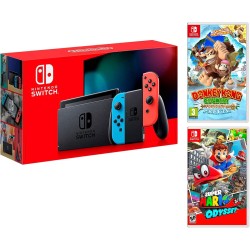 Nintendo Switch rojo/azul neón 32 GB Pack + Super Mario Odyssey + Donkey Kong: Tropical Freeze Nintendo Switch rojo/azul neón 32 GB Pack + Super Mario Odyssey + Donkey Kong: Tropical Freeze