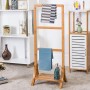 Toallero de Pie para Baño con Estante y 3 Colgadores para Toallas, Soporte de Toallas Múltiple para Baño de Bambú, Ideal para el