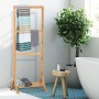 Toallero de Pie para Baño con Estante y 3 Colgadores para Toallas, Soporte de Toallas Múltiple para Baño de Bambú, Ideal para el