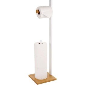Portarrollos Papel Higiénico de Pie de Bambú y Madera con Soporte para Rollos de Repuesto, Soporte Papel Higienico sin Taladro,