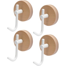 FOGAWA 4 Piezas Gancho Pared Adhesivo, Perchero Pared Madera, Accesorios Baño de Haya Natural, Colgadore Pared Autoadhesivo para
