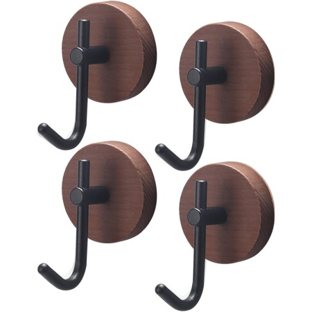 FOGAWA 4 Piezas Gancho Pared Adhesivo, Perchero Pared Madera, Accesorios Baño de Haya Natural, Colgadore Pared Autoadhesivo para