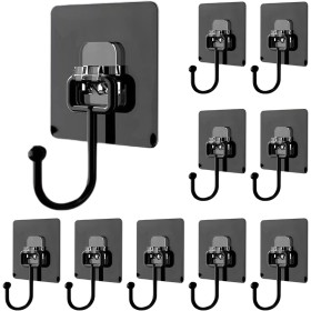 Prmape 10 Piezas Ganchos Adhesivos para Pared, Ganchos Autoadhesivos Negro (Máx. 35kg), Ganchos de Pared Impermeable, Gancho