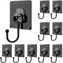 Prmape 10 Piezas Ganchos Adhesivos para Pared, Ganchos Autoadhesivos Negro (Máx. 35kg), Ganchos de Pared Impermeable, Gancho