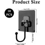 Prmape 10 Piezas Ganchos Adhesivos para Pared, Ganchos Autoadhesivos Negro (Máx. 35kg), Ganchos de Pared Impermeable, Gancho