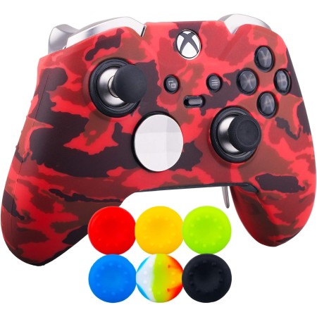 9CDeer 1 x Funda protectora de silicona con impresión de transferencia personalizada, diseño de Cráneo negro + 6 Thumb Grips