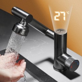 Grifo de lavabo LED con pantalla Digital, pulverizador de corriente mu