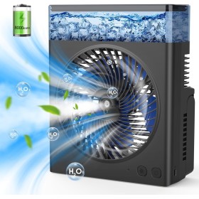 USB Ventilador de Nebulización, 8000mAh Ventilador Recargable, Ventilador de Niebla con Tanque de agua de 600mL,