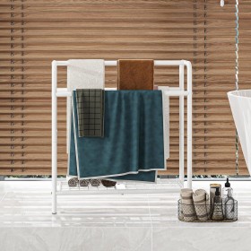 HAHRIR Toallero de metal de 3 niveles, pequeño toallero de pie para baño, ahorra espacio, dormitorio, baño, piscina (blanco, 70