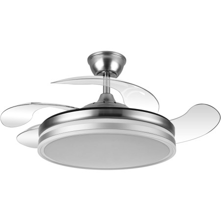 FABRILAMP - Ceiling Fan with LED Light 59W | DC Motor Model BAYOMO NIQUEL | 4 Retractable Blades | 3 Shades | 6 Speeds | Remote
