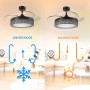 M mimotec - Ceiling fan with LED light Messe 72W White, Remote Control, Low consumption, DC motor, 6 speeds, Quiet, 4 folding