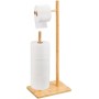 Portarrollos Papel Higiénico de Pie de Bambú con Soporte para Rollos de Repuesto, Soporte Papel Higienico sin Taladro,