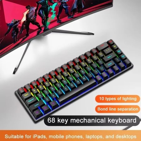 Teclado mecánico con cable K68, 10 tipos de iluminación colorida para 