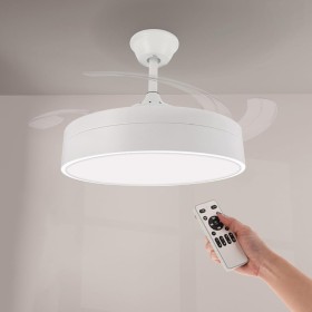 M mimotec - Ceiling fan with LED light Messe 72W White, Remote Control, Low consumption, DC motor, 6 speeds, Quiet, 4 folding