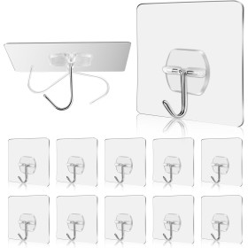 AOOTE Ganchos Adhesivos Extra Fuertes, 10 Piezas Ganchos Impermeables y Transparentes, Transparente Ganchos Resistentes (Máx. 15