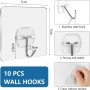AOOTE Ganchos Adhesivos Extra Fuertes, 10 Piezas Ganchos Impermeables y Transparentes, Transparente Ganchos Resistentes (Máx. 15
