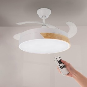 M mimotec - Ceiling fan with LED light Messe 72W White with natural beech wood and remote control, DC motor, 6 speeds, 4