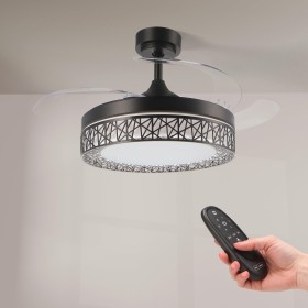 M mimotec - Black Aqua 66W Led Ceiling Fan with light, Remote control, Low consumption, DC 30W motor+36W LED Light, 6 speeds,