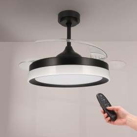 M mimotec - Black Yeray LED Ceiling Fan with 36W Light and Remote Control, Low Consumption, DC 20W Motor, 6 Speeds, Quiet, 4