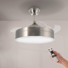 M mimotec - Ceiling fan with LED light Messe 72W Nickel with light and remote control, low consumption, DC motor, 6 speeds,