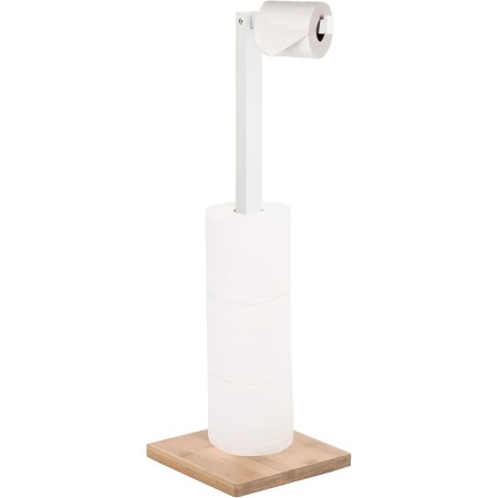 Portarrollos Papel Higiénico de Pie de Bambú y Madera con Soporte para Rollos de Repuesto, Soporte Papel Higienico sin Taladro,
