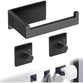 Portarrollos Baño para Papel Higiénico, Portarrollo para Papel Higiénico Autoadhesivo Porta Rollo sin Taladro con 2 Ganchos,