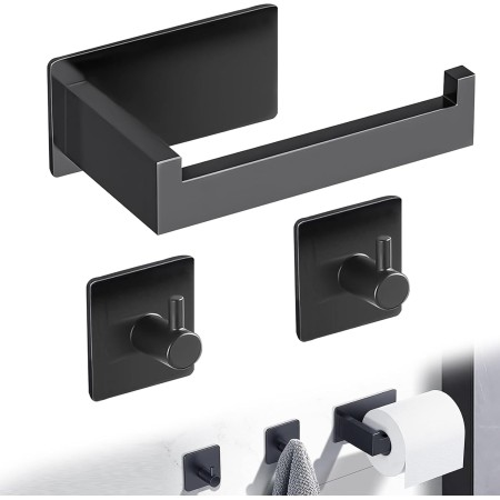 Portarrollos Baño para Papel Higiénico, Portarrollo para Papel Higiénico Autoadhesivo Porta Rollo sin Taladro con 2 Ganchos,