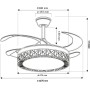 M mimotec - Ceiling fan with LED light Messe 72W White, Remote Control, Low consumption, DC motor, 6 speeds, Quiet, 4 folding