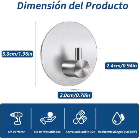 Feligio Ganchos Adhesivos para Pared Plata, Colgadores Adhesivos Resistentes y Anticorrosión, Colgador Toalla y Perchas