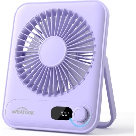 WHATOOK Mini USB Silent Fan: 100 Speeds and 2000mAh Battery, Portable Small Folding Desk Fan with LED Display for Office, Home