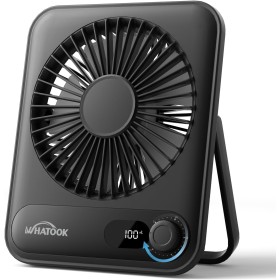 WHATOOK Mini USB Silent Table Fan: 100 Speeds and 2000mAh Battery, Portable Small Folding Desk Fan with LED Display for Office,