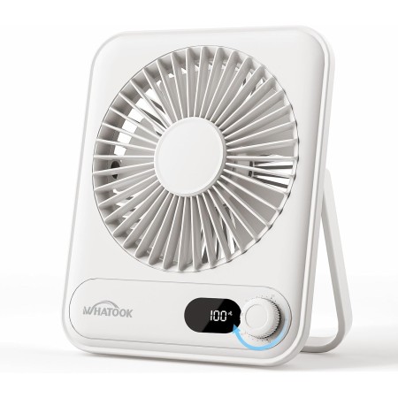 WHATOOK Mini USB Silent Table Fan: 100 Speeds and 2000mAh Battery, Portable Small Folding Desk Fan with LED Display for Office,