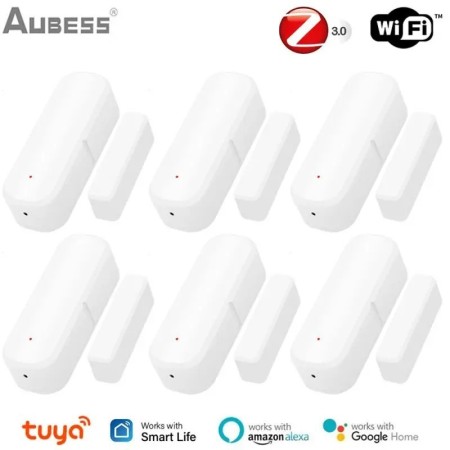 Aubess-Sensor de puerta inteligente Tuya, WiFi Zigbee, alarma magnétic