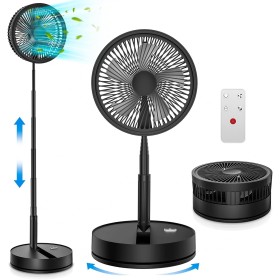 Oscillating Quiet Portable Standing Fan with Remote, 9" Foldable 7200mAh Rechargeable Battery USB C Fans, Height Adjustable
