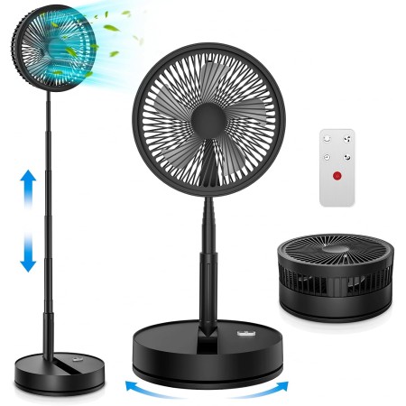Oscillating Quiet Portable Standing Fan with Remote, 9" Foldable 7200mAh Rechargeable Battery USB C Fans, Height Adjustable