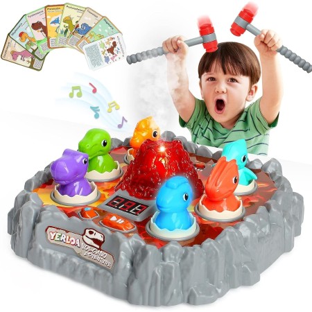 Yerloa Whack Stop Game, Mini Electronic Arcade Game for 3 4 5 6 7 8 Year Old Girls, Educational Interactive Toy with 2 Hammers,