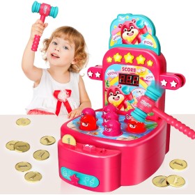 Yerloa Whack Stop Game, Mini Electronic Arcade Game for 3 4 5 6 7 8 Year Old Girls, Educational Interactive Toy with 2 Hammers,