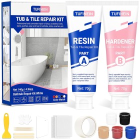 Tufinein - Kit de reparación de bañera (coincidencia de color), kit de reparación de porcelana para fibra de vidrio, esmalte,