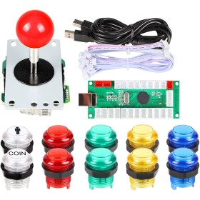 EG STARTS Zero Delay USB Encoder para PC Juegos Red Joystick + 10x LED iluminado 5V Botones pulsadores para Arcade Joystick DIY