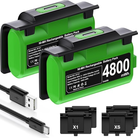 HELLCOOL Play y Kit de Carga USB Bateria para Mando Xbox One/Xbox Series, 2X4800mWh Bateria Compatible con la Mando Xbox One