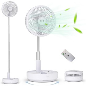 Primevolve Portable Self-Rotating Standing Fan with Remote, 8'' Foldable Floor/Table Adjustable, 7200mAh USB C Fan for Travel