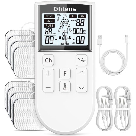 GHTENS 5 en 1 Electroestimulador Muscular Profesional, Recargable 80 Modos de Estimulación, Con Función TENS/EMS/RUSS/IF/DIY y