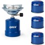 Hornillo de Camping Portátil con 3 Cartuchos de Gas Butano 190g Cocina de Exterior para Acampada, Playa y Montaña