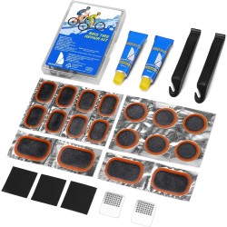 Beanewone Parches Bicicleta, Kit Repara Pinchazos Bicicleta con 18Parches, 2 Soluciones de Goma, Palanca para Neumáticos y Lima