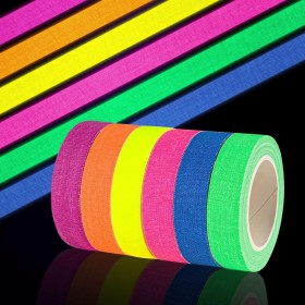 Baroce 6 Rollos Adhesiva Fluorescente, Neón Gaffer Tape, 5 M X 15 mm Cinta Adhesiva Decorativa para Fiesta Neon, Cumpleaños,