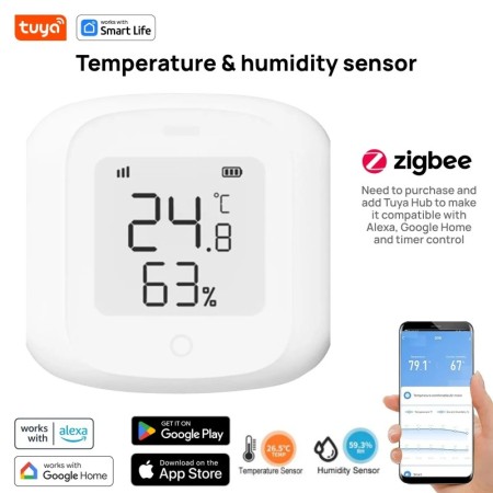 Tuya WiFi inteligente/ZigbeeSensor de temperatura y humedad, pantalla 