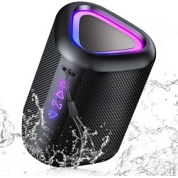 Altavoz Bluetooth Portátil Potente Inalámbrico con Luz LED, Bluetooth 5.4, 24 Horas, Graves Mejorados, 360° Sonido Estéreo,