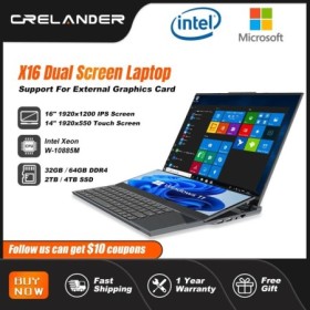 CRELANDER Laptop de pantalla dual de 16 pulgadas 2K + pantalla táctil 