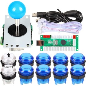 EG STARTS 1 jugador USB LED Encoder para PC Juegos Blue Stickers Controllers + 10x LED Botones iluminados para Arcade Joystick